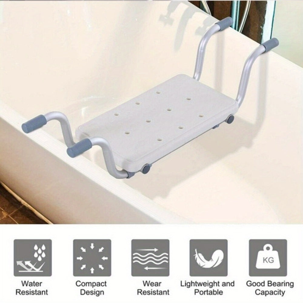 Bath Seat Adjustable Aluminum Shower Chair – Suspended Bathtub Stool with Anti-Slip Handles, 300 lbs Capacity | Lightweight Retractable Bath Board for Elderly, Disabled & Injured, 3 Length Settings