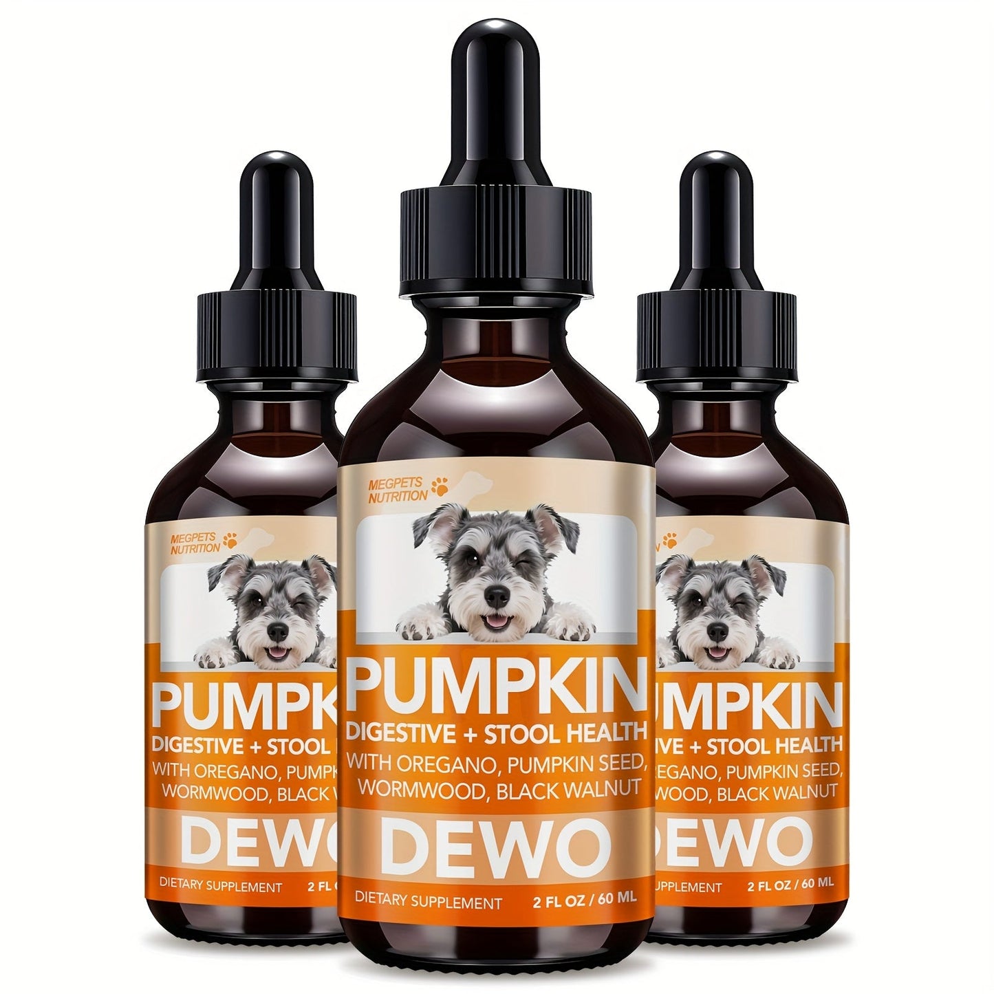 Pet Gut Wellness Drops with Black Walnut & Pumpkin Seed - Digestive Supplement for Dogs & Cats, Flora Balance, Intestinal Cleanliness & Overall Vitality, Natural Formula, 2 fl oz