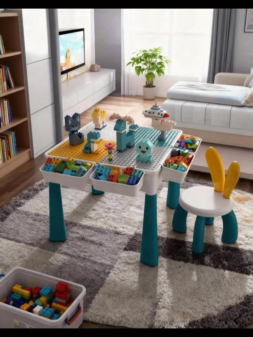 Kids Activity Table Building Blocks LEGO Compatible Play Table for Toddlers – Durable ABS Plastic Space-Saving Corner Design, Birthday Christmas Gift for Boys Girls Ages 3+