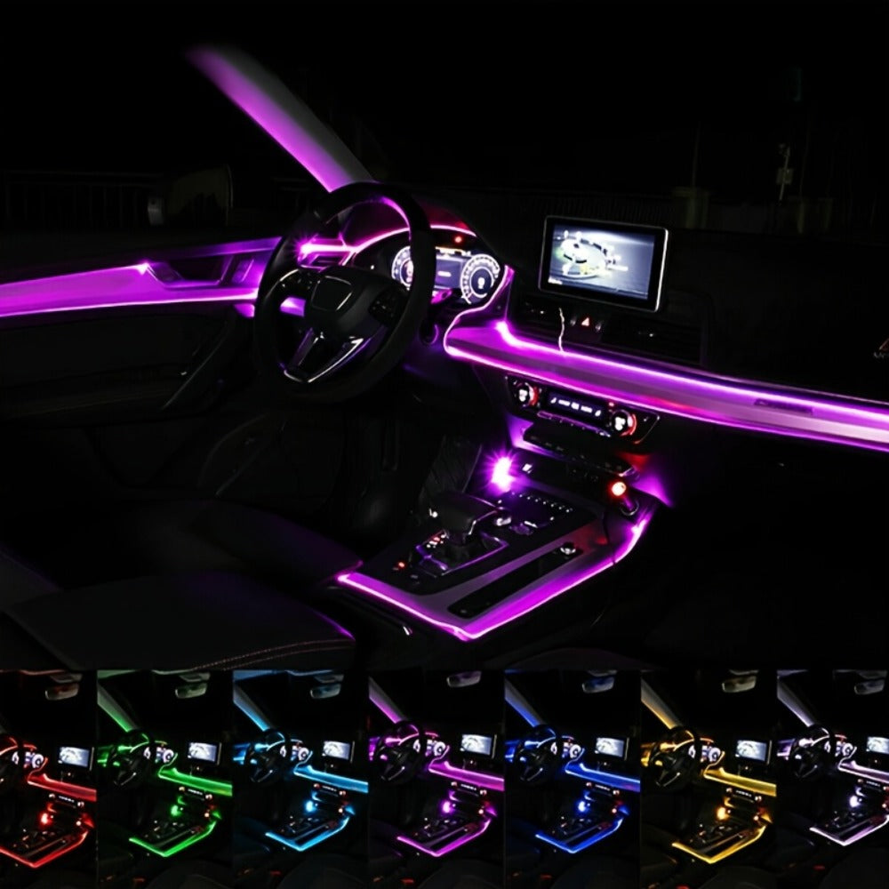 RGB Car Interior Ambient Lights LED Strip 8-Color App Control Music Sync Dashboard Door Console Neon Lighting Kit for Tesla Truck SUV Off-Road, USB 5V Plug-and-Play Car Decor Accessories