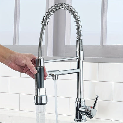 Kitchen Faucet with Pull Down Sprayer Single Handle Single Hole High Arc Spring Commercial Sink Faucet – 360° Swivel Splash-Proof Nozzle, Matte Black Chrome Brushed Nickel, Modern Monobloc Mixer Tap
