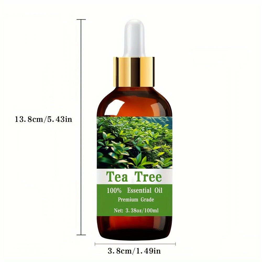Tea Tree Essential Oil 100ml 100% Pure Natural — Nail Fungus Cuticle Hair Scalp Skin Care Massage Aromatherapy Diffuser Antibacterial Antifungal Gift for Men Women 3.38oz