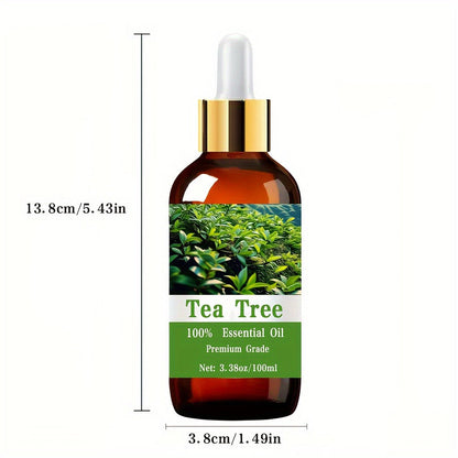 Tea Tree Essential Oil 100ml 100% Pure Natural — Nail Fungus Cuticle Hair Scalp Skin Care Massage Aromatherapy Diffuser Antibacterial Antifungal Gift for Men Women 3.38oz