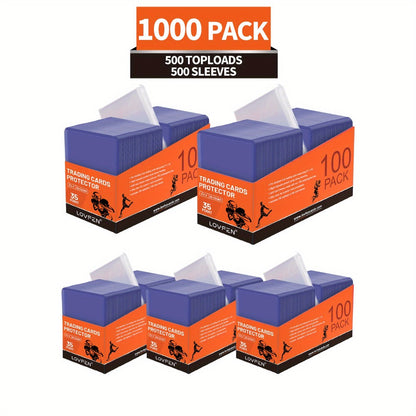 Bulk Card Toploads 500 Pack + 500 Penny Sleeves – 35pt Premium Hard Plastic 3x4 Top Loaders for Baseball Sports Trading Cards, TCG Pokemon Collectible Card Protectors Value Set