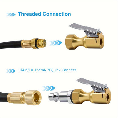 Air Chuck Lock-On Tire Inflator 3-Piece Set – Closed Flow Clip-On, 250 PSI, Schrader Valve Compatible, Heavy-Duty Copper for Car, Bike & Motorcycle