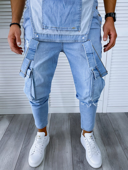 Men's Hooded Coveralls - Multi-Pocket Denim Design