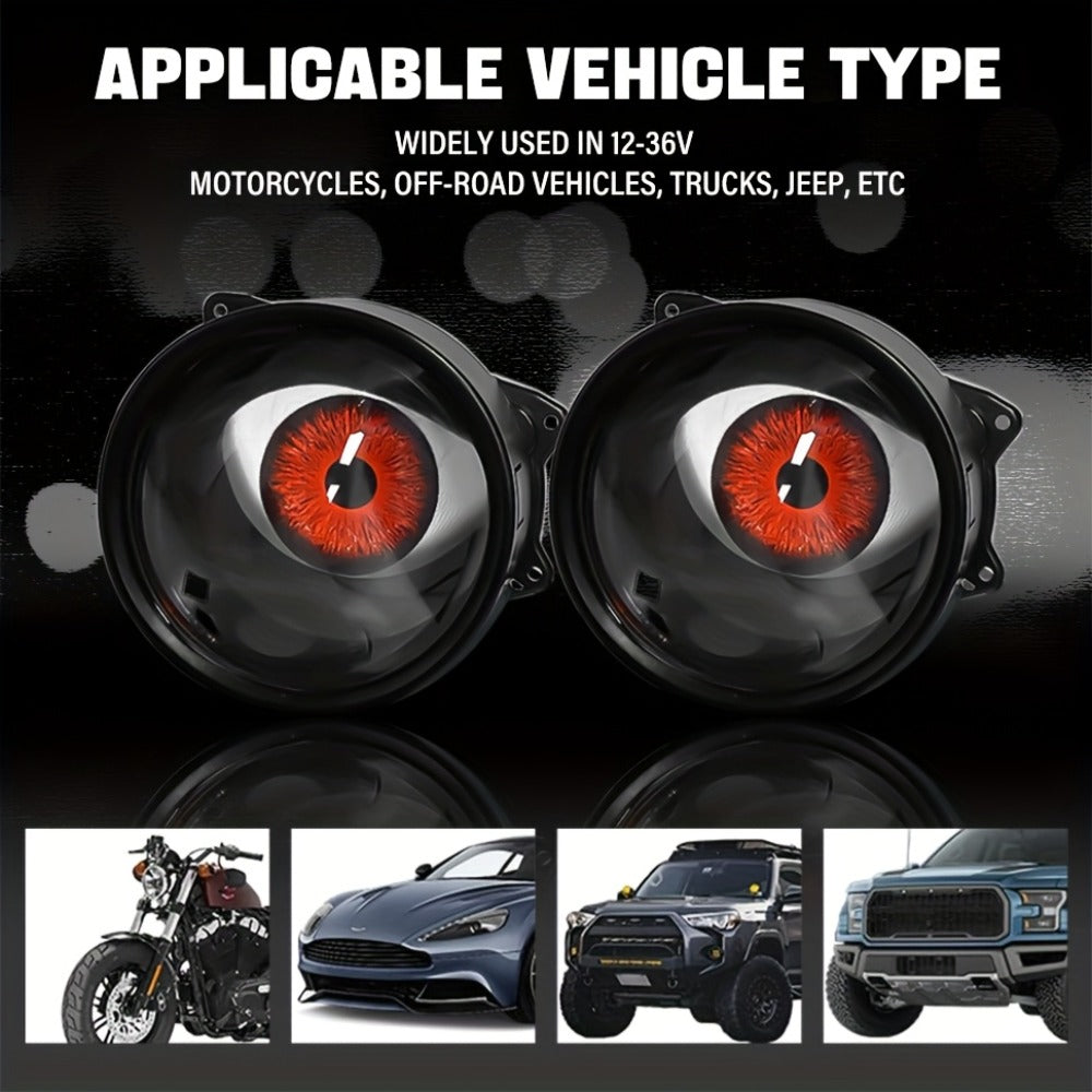 LED Demon Eye Lights 6-Mode Adjustable Dynamic Devil Eyes with Lens 12V Off-Road Atmosphere Lighting Kit Car Mod Automotive Decoration Headlight Projector Accent Light