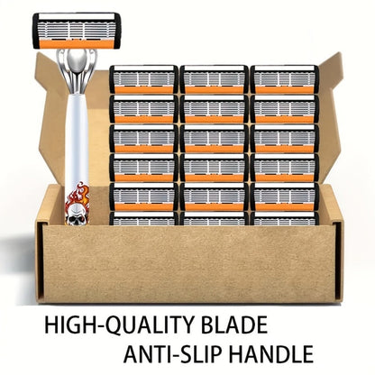Men's Razor 6-Layer Blade 72 Replaceable Blades 2 Anti-Slip Handles – Ultra-Sharp Cartridge Shaver for Close Smooth Shave Face Beard Body Daily Travel Business Trip Grooming Gift Set for Men