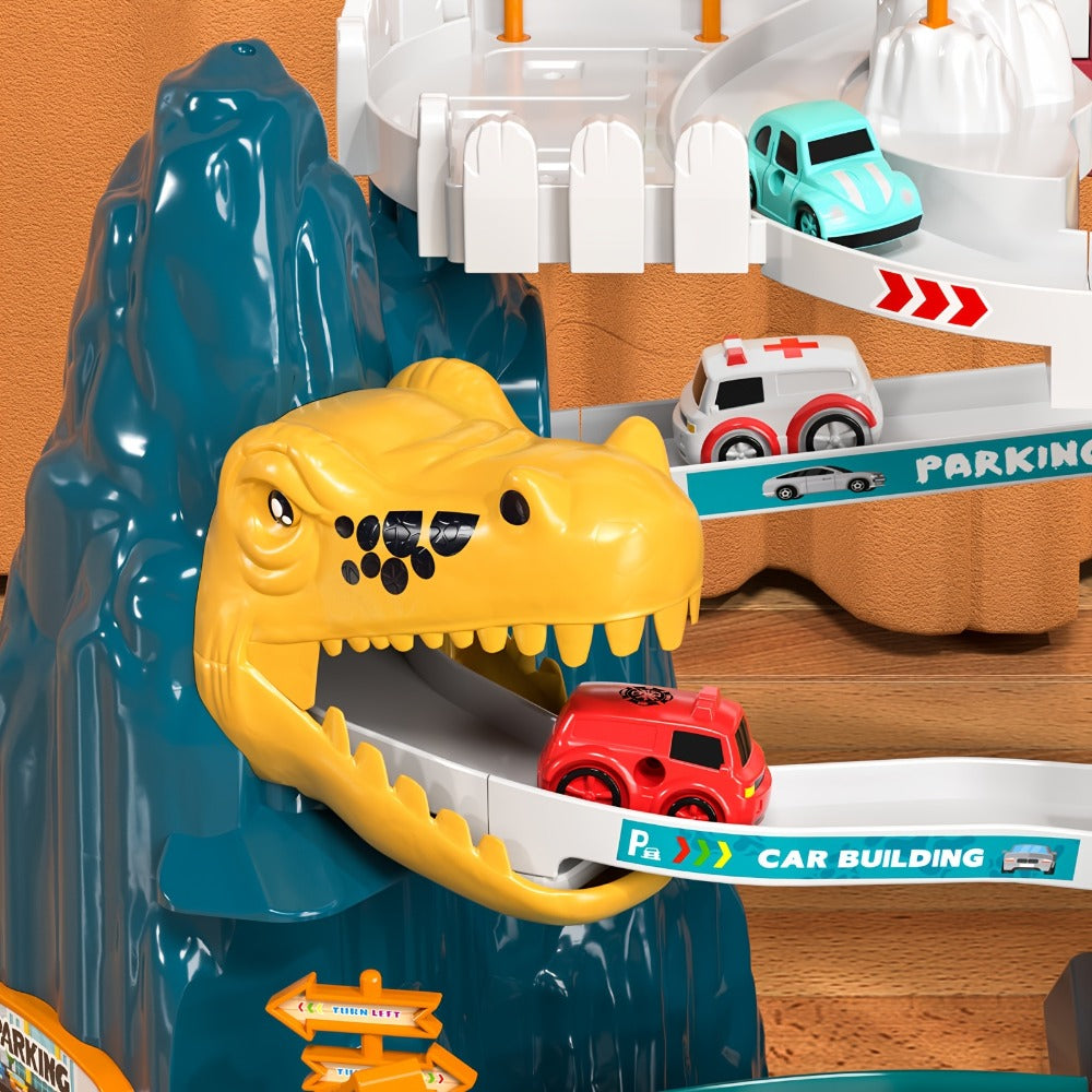 Dinosaur Race Track Toy Set for Kids with 10 Mini Cars & Ramp Launcher – Multi-Level Dino Car Racing Playset for Boys Girls Toddlers Ages 3-8 Birthday Christmas Gift