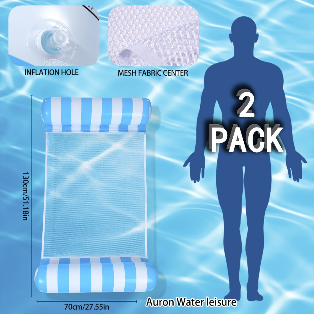 4-in-1 Inflatable Pool Float Hammock 2-Pack for Adults – Floating Bed, Lounge Chair, Drifter & Saddle, Striped Water Hammock for Swimming Pool Lake Beach River, Blue Dark Blue Rose Red