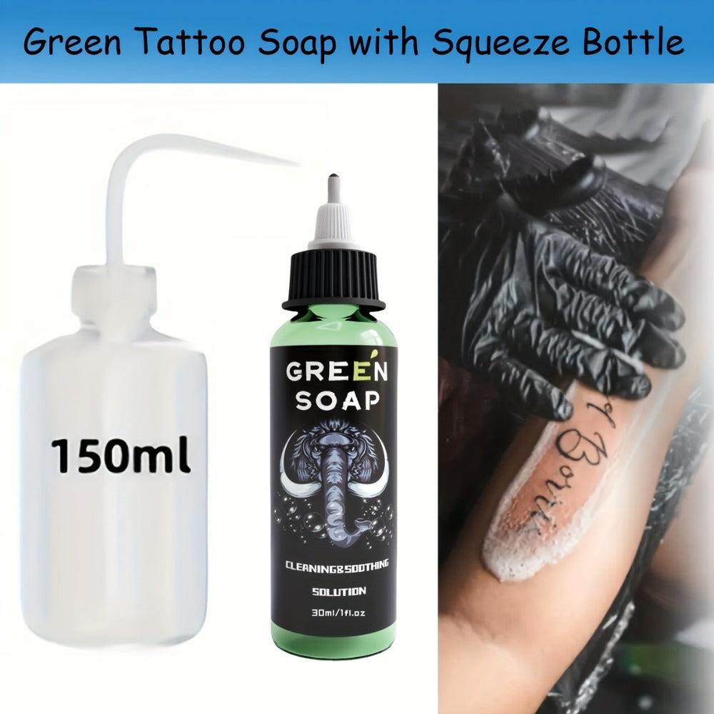 Tattoo Green Soap Kit Cleansing Solution with Squeeze Bottle – Green and Blue Tattoo Soap for Artists, Safe Color Foam Moisturizing Formula, Tattoo Supplies and Accessories Multiple Sizes