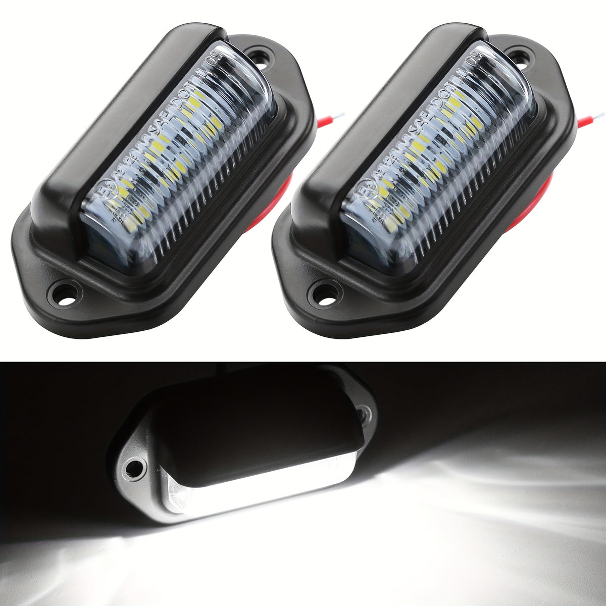 4pcs 6 LED License Plate Lights, 12V-24V, Durable PVC, Easy Installation with Pre-Drilled Holes And Mounting Screws Included-Suitable for Cars, Trucks, Trailers, Motorcycles, Boats, RVs, License Plate Illumination|Clear Lens LED|Functional Lighting