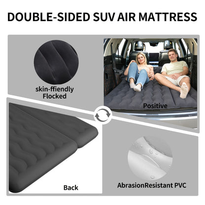SUV Air Mattress for Camping Inflatable Car Bed with Air Pump 2 Pillows Flocking Surface Portable Sleeping Pad for SUV Backseat Road Trip Family Travel, Black