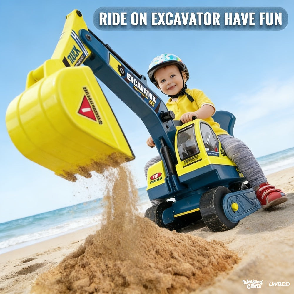Kids Ride On Excavator Toy Large Beach Sand Digger with Working Scoop Arm – Outdoor Engineering Construction Toy for Toddlers Ages 2-6, Parent Child Interactive Sandbox Play, Birthday Christmas Gift Boys Girls