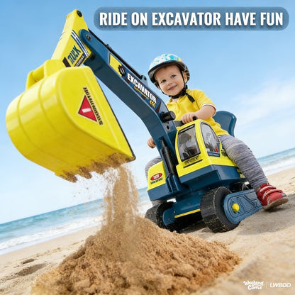 Kids Ride On Excavator Toy Large Beach Sand Digger with Working Scoop Arm – Outdoor Engineering Construction Toy for Toddlers Ages 2-6, Parent Child Interactive Sandbox Play, Birthday Christmas Gift Boys Girls
