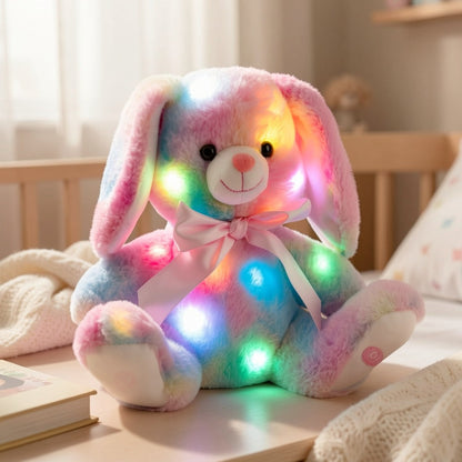 Musical Glowing Bunny Plush Toy 10 Inch – Rainbow Lop Ear Rabbit Stuffed Animal with LED Night Light & Lullaby Music for Toddlers Kids, Birthday Christmas Valentine Gift for Girls