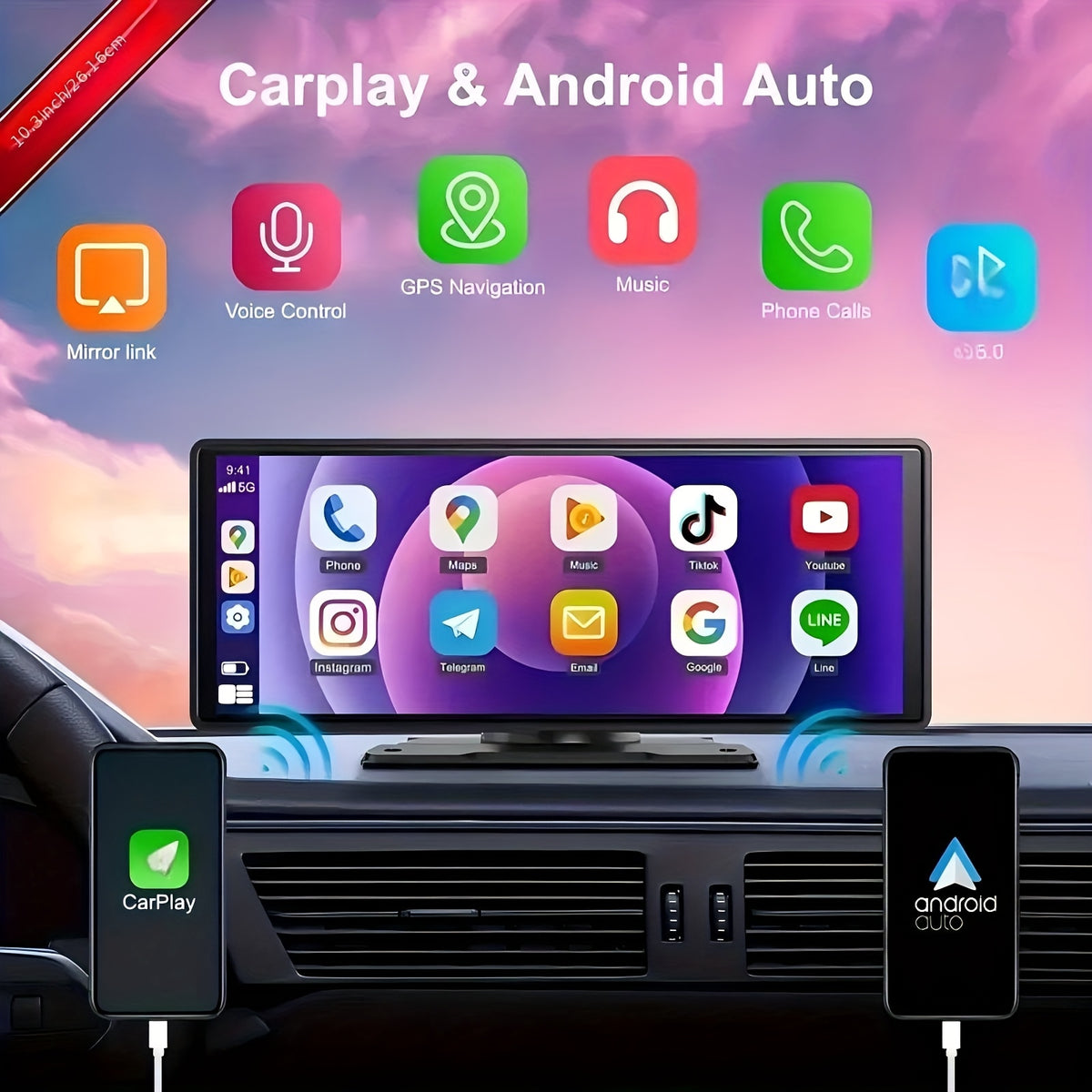 10.2-Inch Large Car Screen, Ultra-Clear. Supports BT Wireless to Phone for Carplay/Android Auto. Has Reversing Assistance, Music/Vid Entertainment, Navigation, Call Answering. Ideal for All Cars Like Sedans, Off-Roaders, Suvs, Rvs, Without Battery