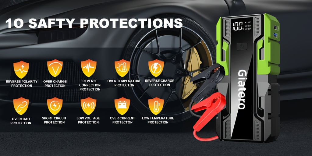 Portable Car Emergency Starter Power Supply, Equipped with an Air Compressor Tire Inflator, Suitable for Up to 3.7gal Gasoline Engines And 3.17gal Diesel Engines, And Specifically Designed for 12V Trucks And Cars As an Emergency Starter Power Supply