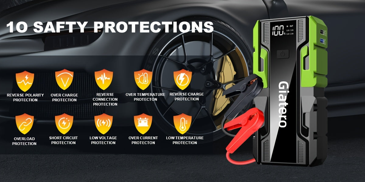 Heavy Duty Jump Starter 10000A with Air Compressor Tire Inflator – Portable 12V Emergency Battery Booster for Engines Up to 14.0L Gas / 12.0L Diesel, Cars, Trucks, SUVs & Motorcycles, Digital Display