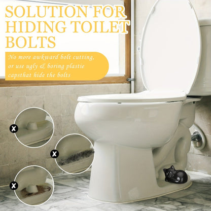Black Cat Ceramic Toilet Bolt Caps 2-Pack - Decorative Cat Toilet Bolt Screw Cover Caps, Cute Bathroom Decor for Cat Lovers, Fun Themed Bathroom Accessories & Replacement Parts