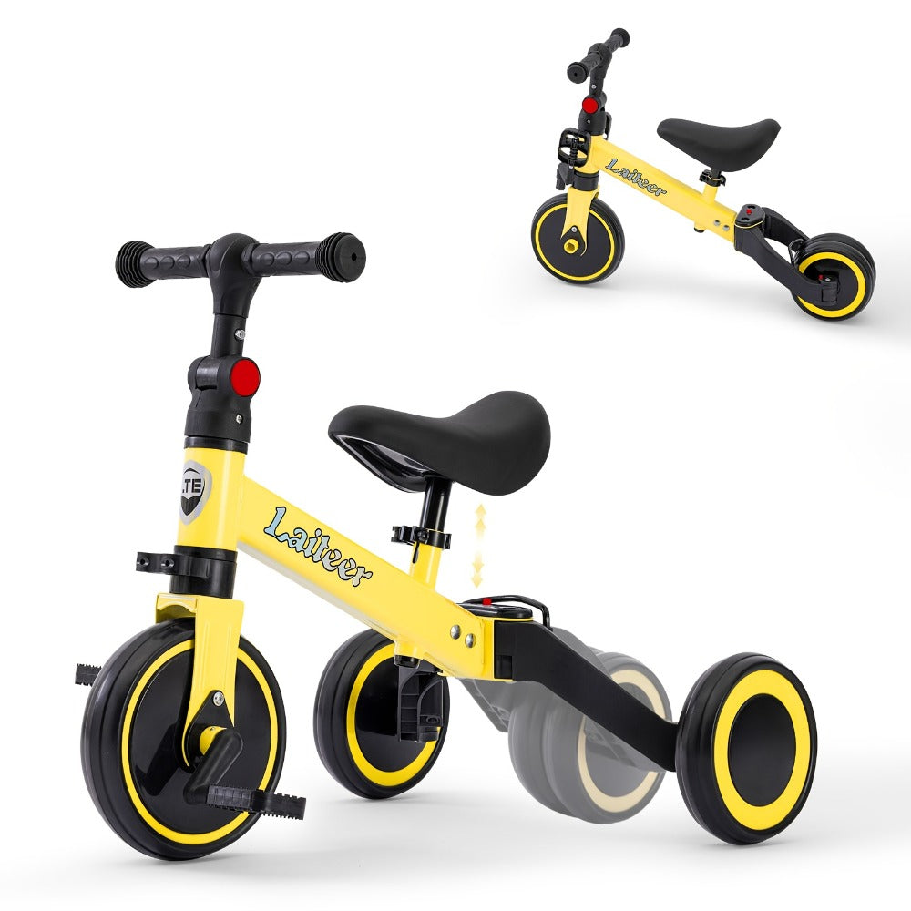 3-in-1 Toddler Balance Bike Convertible Tricycle for Kids Ages 2-5 Adjustable Foldable Rear Wheels Removable Pedals Trike Balance Bike Combo Birthday Gift Boys Girls