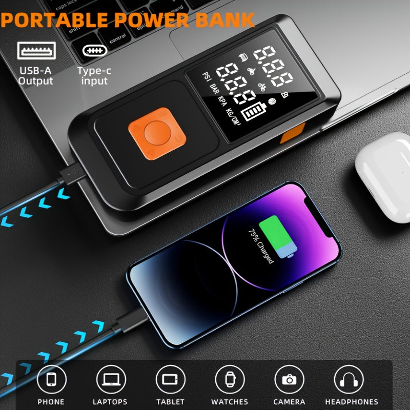 A Portable Car Emergency Start Power Supply, 6000mAh Large Capacity Battery, 150PSI, Dual Safety Protection, Lightweight And Dual Function, Lighting, Fast Inflation, Preferred Halloween/Christmas Gift, Essential for Outdoor Travel And Camping