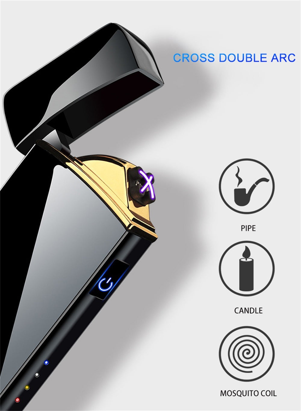 Electric Plasma Lighter USB Rechargeable – Windproof Dual Arc, LED Power Display, Touch Induction | Compact Metal Design for Outdoor Camping, Hiking & Survival | 2 Colors & 6 Styles