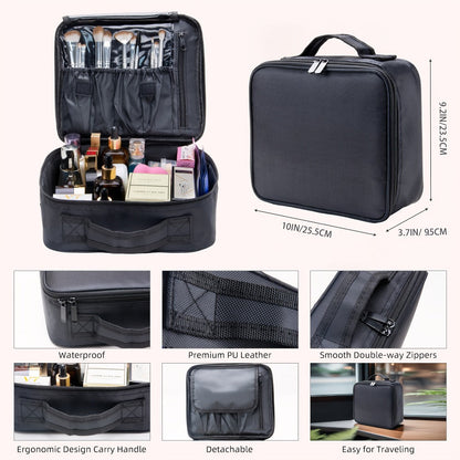 Large Makeup Bag for Women Travel Toiletry Case Durable Fabric Cosmetic Organizer Sturdy Handle Easy Clean Lining for Brushes Lipstick Skincare Beauty Storage Pouch Black 10.24x9.06 Inch