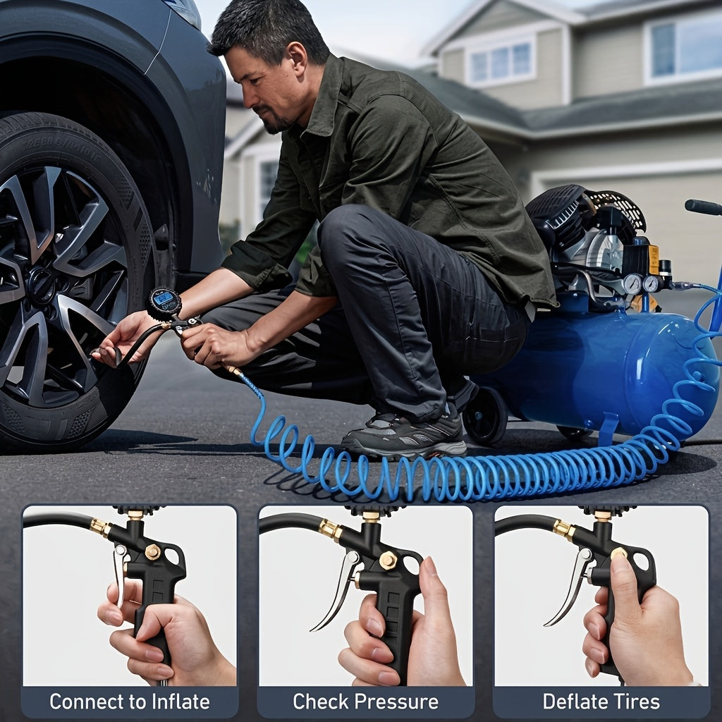 Digital Tire Inflator with Pressure Gauge 200 PSI High Accuracy LED Backlit Display for Automotive Additions Motorcycles Cars Suvs Rvs (With 3pcs Connector)