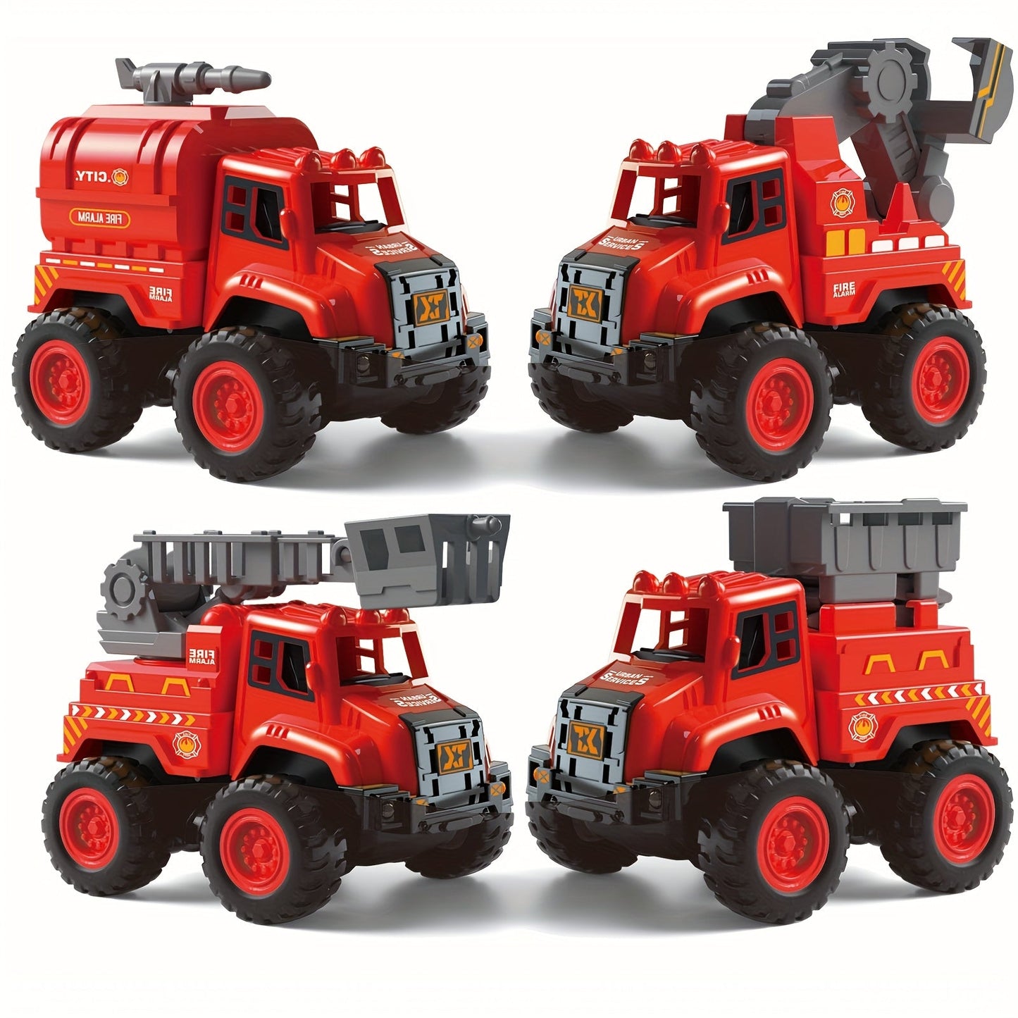 4-Piece Construction Truck Set for Kids – Excavator Dump Truck Crane Cement Mixer Sandbox STEM Engineering Vehicle Playset, Toddler Boy Girl Birthday Gift Ages 3+