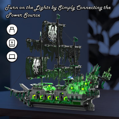 Flying Dutchman Pirate Ship Building Blocks Ghost Ship Model 40001 with LED Lights – Adult Teen Collector Construction Kit, Haunted Nautical Display Piece, Halloween Christmas Gift for Men Teens 14+