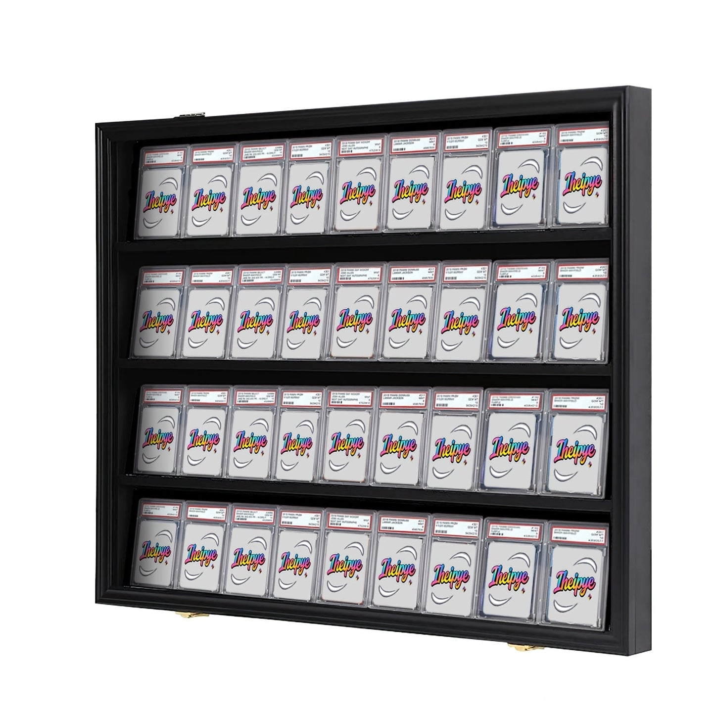 Sports Card Display Case 36 Slots Lockable Wall Frame – UV Protection Acrylic | Baseball Basketball Football Hockey Trading Cards | Black Cabinet Collector Gift