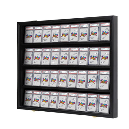 Sports Card Display Case 36 Slots Lockable Wall Frame – UV Protection Acrylic | Baseball Basketball Football Hockey Trading Cards | Black Cabinet Collector Gift