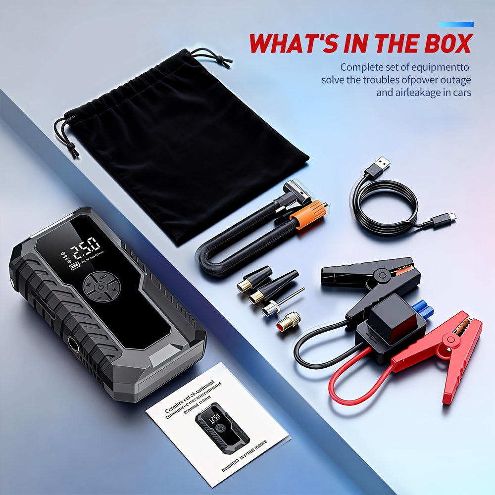 9-in-1Car Jump Starter 6500A 12V Portable Battery Booster with Air Compressor 160PSI, Emergency Power Bank for Car, LED Light Roadside Jump Starter Kit/4000A Portable Wireless Car Jump Starter