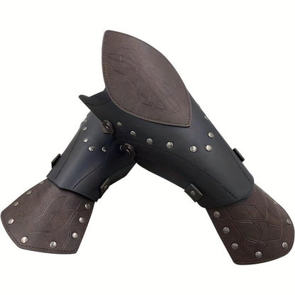 Elf Arm Guards 2pcs Medieval Embossed Faux Leather Fantasy Buckle Armor – Halloween Knight Gloves LARP Cosplay Renaissance Faire Role Play Costume Prop, Black