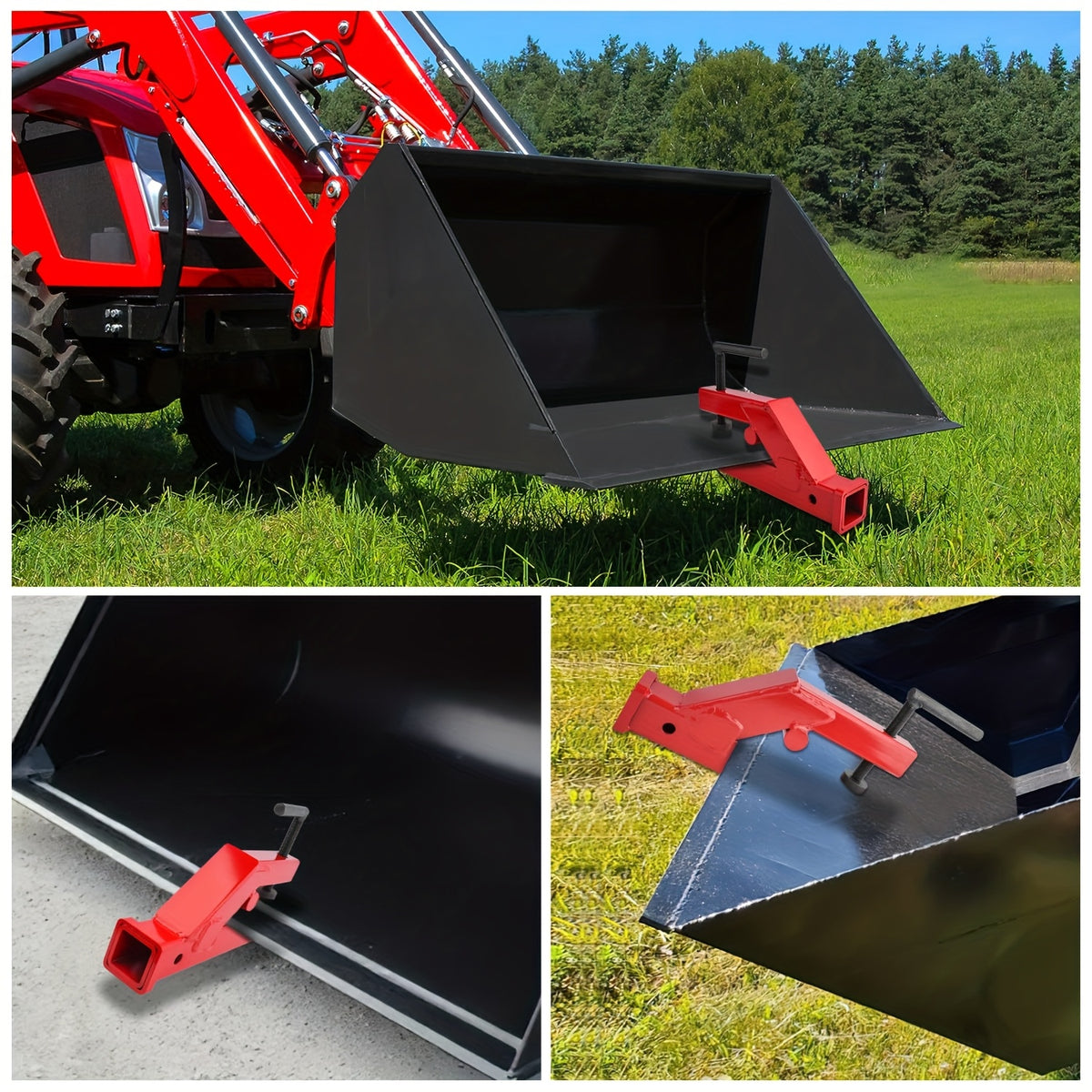 921-19G Tractor Grab Hook, 3/8 Inch Tractor Bucket Grab Hooks with 1/2 Inch Tie Down Ring and 2 Inch Receiver, Grade 70 Forged Steel Bolt-On Grab Hook for John Deere Compact Tractor, RV UTV Truck Max 4700LBS, Father'S Day Gifts, Heavyduty Towing