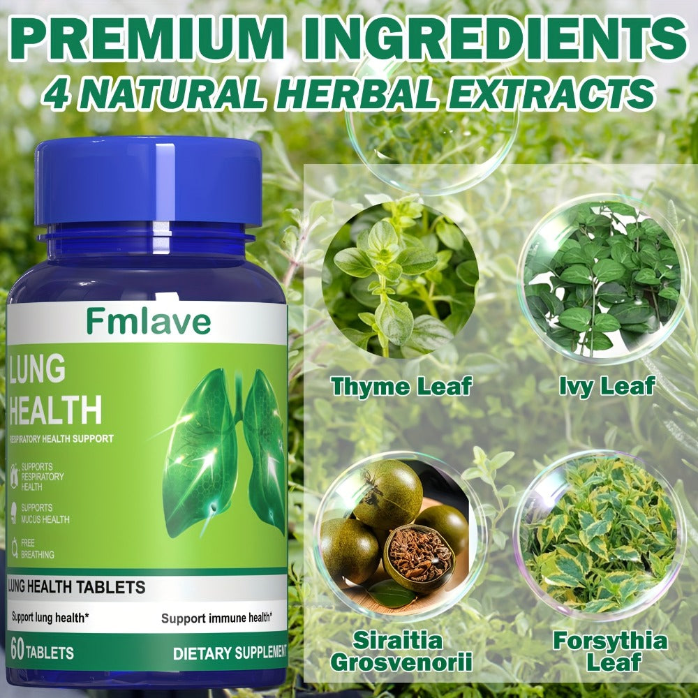 Herbal Lung Cleanse Supplement 60 Tablets — Respiratory Health Support, Breathing Comfort, Mucus Clearance & Immune Boost | Natural Lung Detox for Women & Men | 36g Herbal Extract Blend