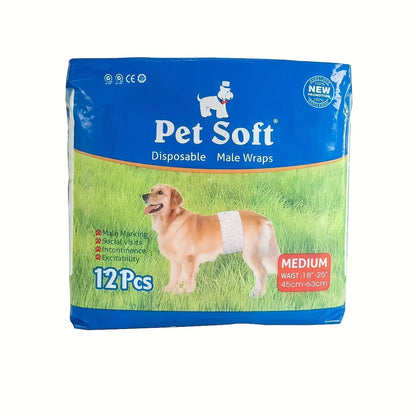 Disposable Dog Diapers – Ultra-Absorbent Leakproof 12-Pack for Male & Female Dogs, Elastic Waistband, 3 Colors, S & M Sizes for Incontinence & Travel