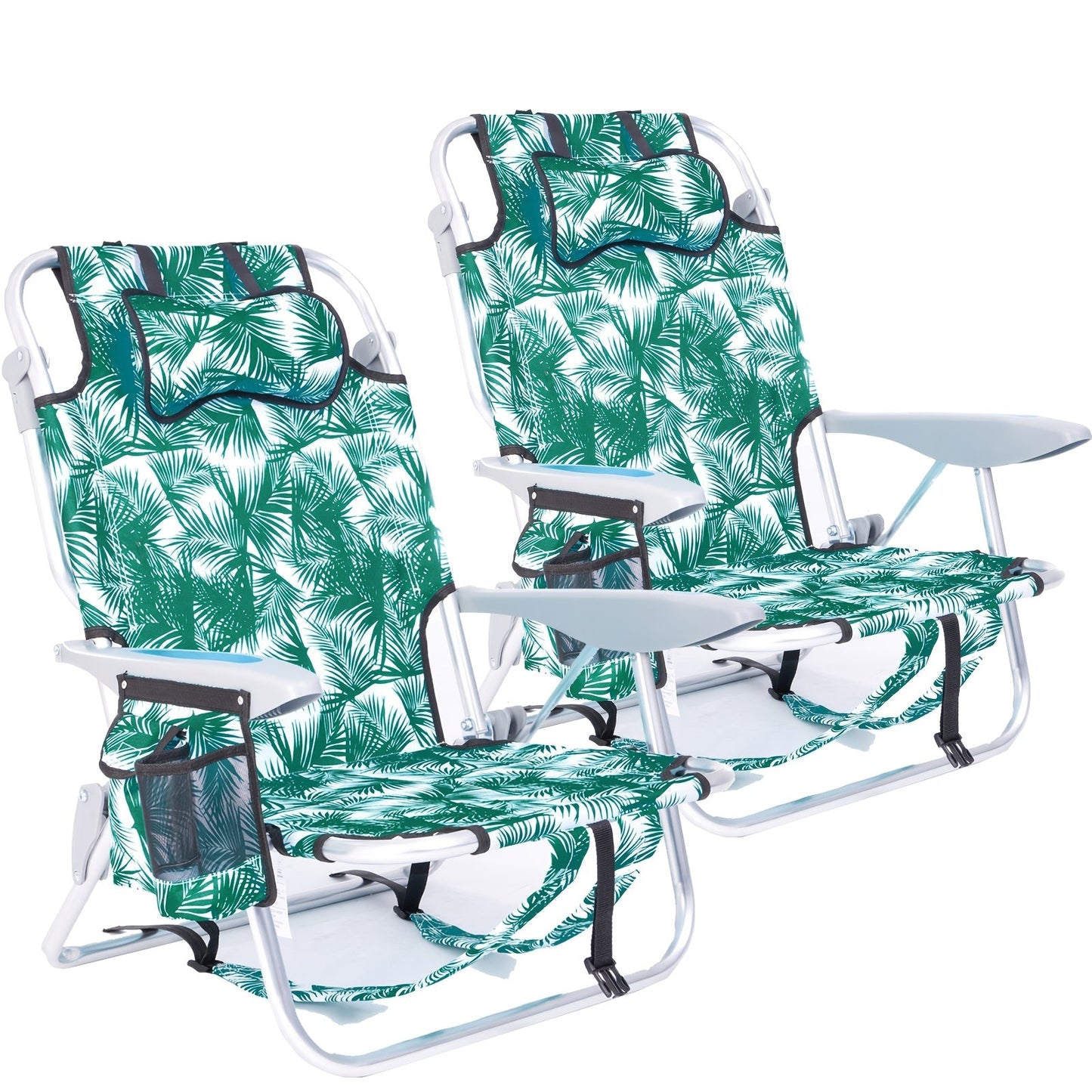 Folding Beach Chair Lay Flat Camping Chair for Adults 4 Position Adjustable Backpack Chair with Cup Holder Towel Bar Cooler Pouch Lightweight Portable Outdoor Lounge Chair