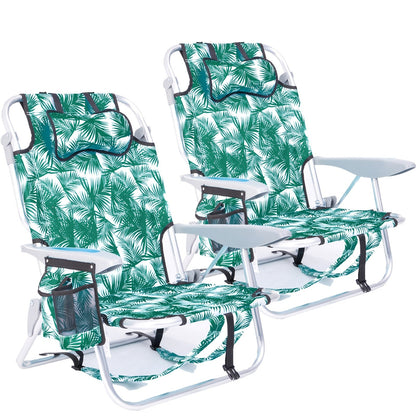 Folding Beach Chair Lay Flat Camping Chair for Adults 4 Position Adjustable Backpack Chair with Cup Holder Towel Bar Cooler Pouch Lightweight Portable Outdoor Lounge Chair