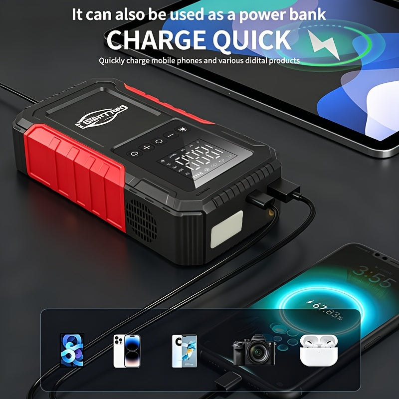 12-In-1 Car Emergency Jump Starter 15000A with Battery Charging System, Optional Air Compressor 150PSI, LED Work Light, USB Type-C Fast Charging And LCD Power Display
