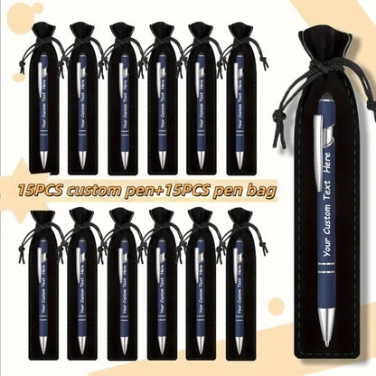 Custom Ballpoint Pens with Pencil Pouch Bulk Set – Personalized Ballpoint Pen Pack for Corporate Gifts, School Supplies, Office Promotions | 20/30/80 PCS Customized Pen & Bag Bundle