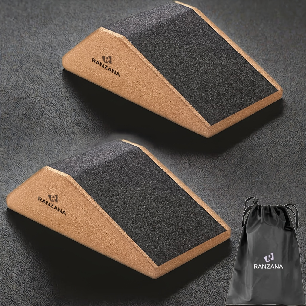 Cork Squat Wedge Blocks 2-Pack – Anti-Slip Pads, 1400 lbs Capacity, Calf Raiser & Yoga Ramp for Weightlifting, Squats & Stretch Training with Portable Bag
