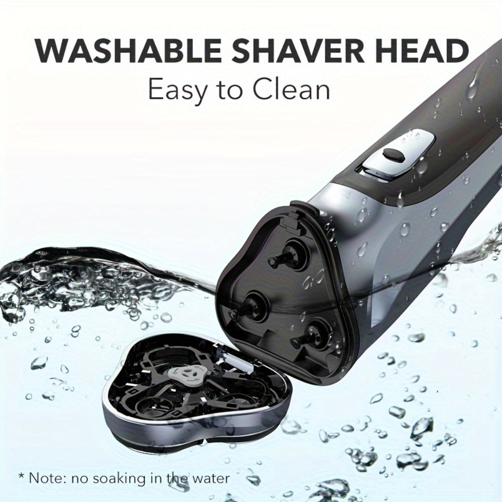 Electric Shaver Men 3D Floating Rotary Head Rechargeable Razor – Pop-Up Trimmer 1-Hour Fast Charge LCD Display, Wet Dry Shaving Machine Replaceable Cutter Head for Home & Travel Daily Grooming