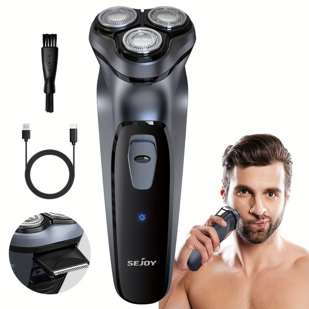 Electric Shaver Men 3D Floating Rotary Head Rechargeable Razor – Pop-Up Trimmer 1-Hour Fast Charge LCD Display, Wet Dry Shaving Machine Replaceable Cutter Head for Home & Travel Daily Grooming