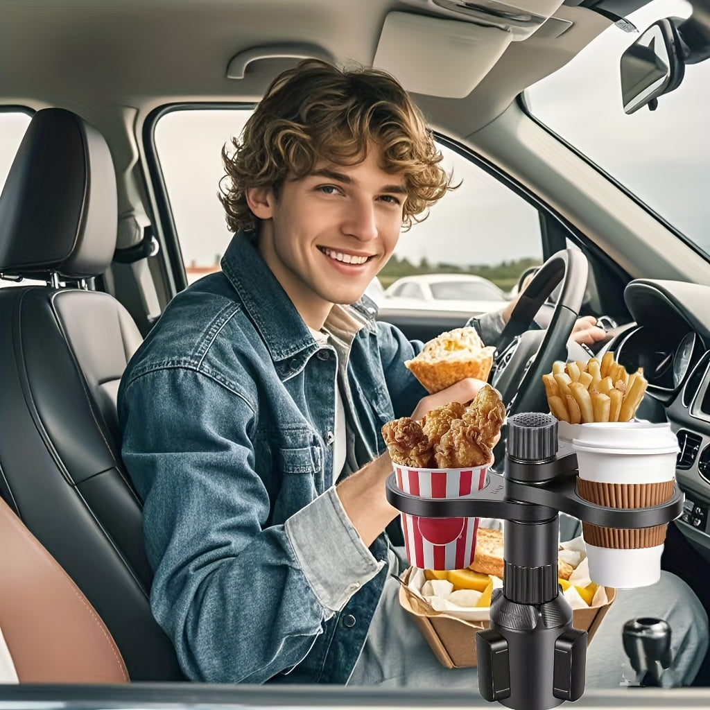 3-in-1 multifunctional  cup holder extender with detachable tray,  cup holder tray, and  dining table, used for eating and  cup holder rotating tray, with adjustable base for dual cup holders