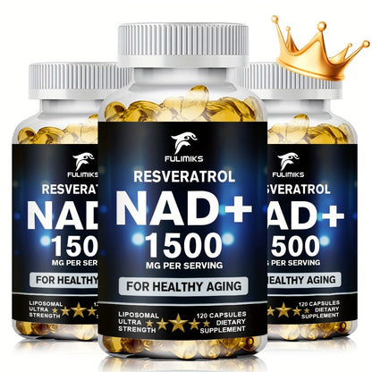 NAD+ Supplement Capsules with Resveratrol – Cellular Energy, Anti-Aging & Daily Vitality Support for Women & Men, 120 Capsules 60-Day Supply by FULIMIKS