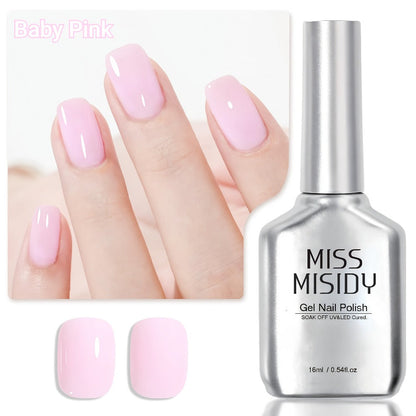 Pink Gel Nail Polish Baby Pink Soak-Off UV LED — MISS MISIDY 16ml Long-Lasting Chip-Resistant Gel Polish for Home & Salon Nail Art, Smooth Self-Leveling Formula, Easy Soak-Off Removal, Everyday & Special Occasions