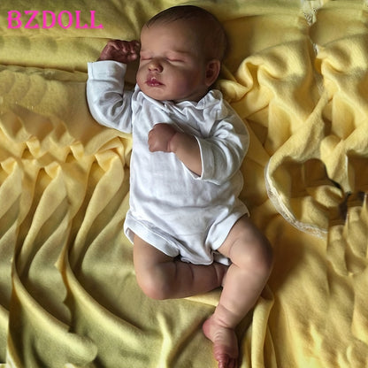 Cloth Body Reborn Baby Doll 20 Inch Sleeping Newborn – 50cm Soft Silicone Head & Limbs, 3D-Painted Skin Visible Veins, Magnetic Pacifier, Birth Certificate Included, Lifelike Gift for Collectors & Kids