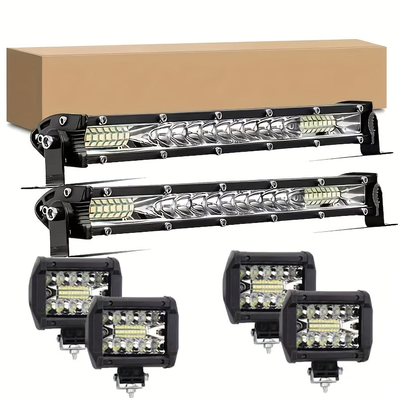 2X 10Inch LED Light Bar And 4 X 4" Light Offroad for Jeep Truck Car, Without Battery